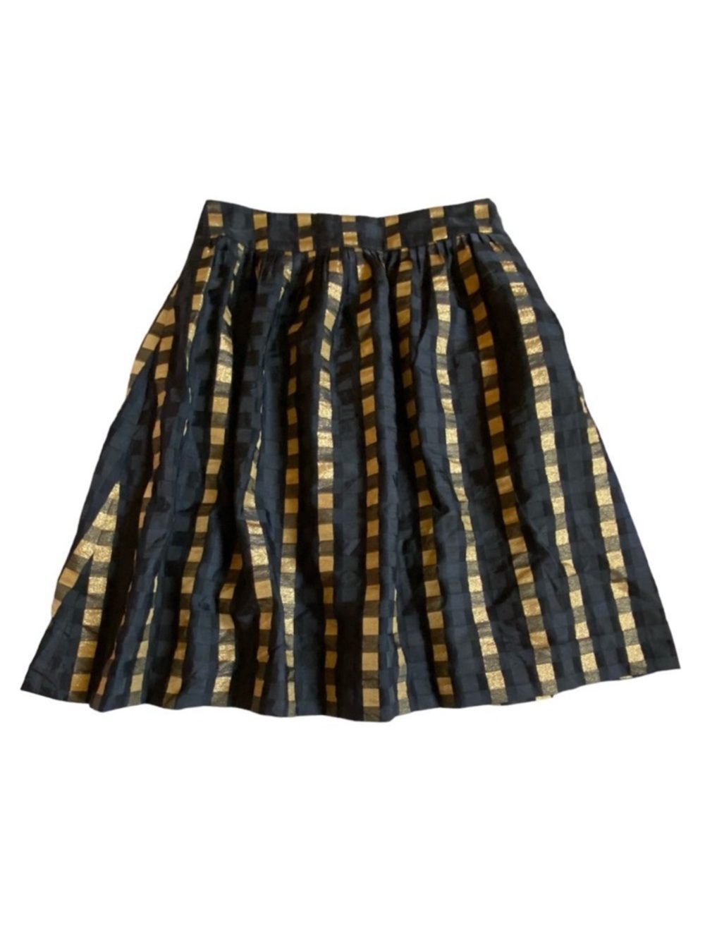 Ann Taylor Full Circle Black Gold Check Skirt Women's Sz 4 Cocktail Whimsigoth
